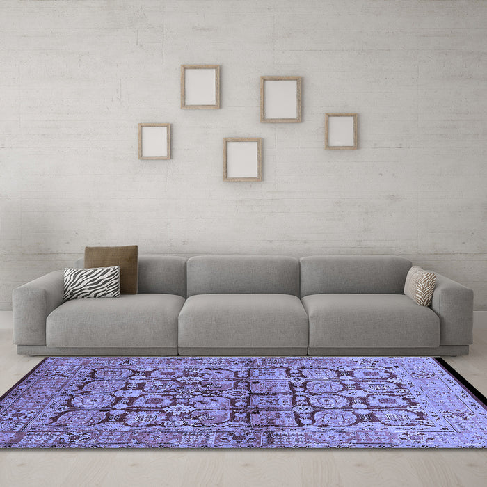 Machine Washable Oriental Blue Industrial Rug in a Living Room, wshurb3014blu