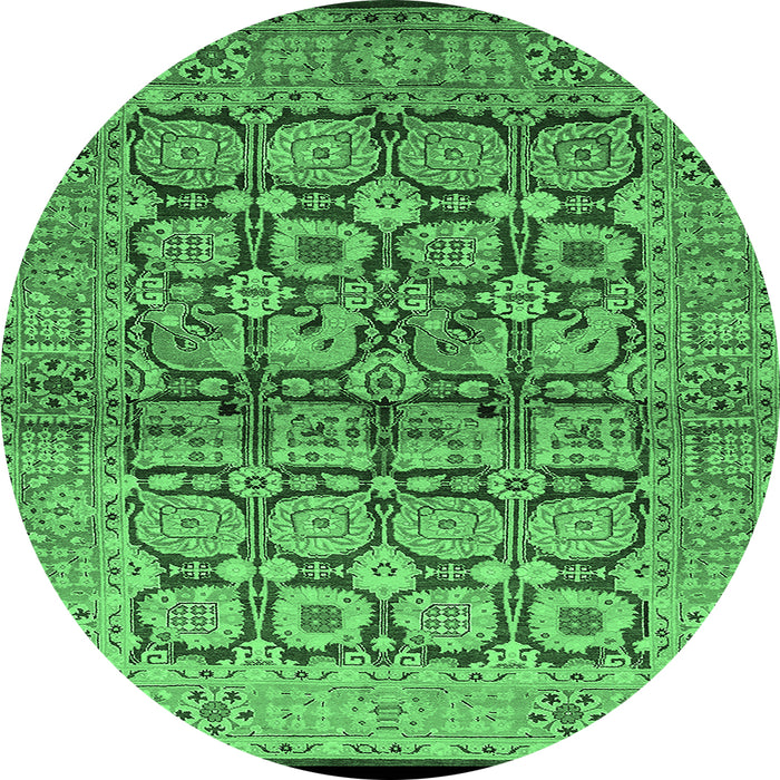 Round Machine Washable Oriental Emerald Green Industrial Area Rugs, wshurb3014emgrn