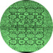 Round Machine Washable Oriental Emerald Green Industrial Area Rugs, wshurb3014emgrn