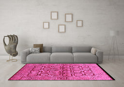 Machine Washable Oriental Pink Industrial Rug in a Living Room, wshurb3014pnk