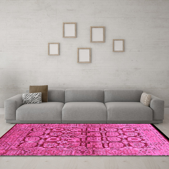 Machine Washable Oriental Pink Industrial Rug in a Living Room, wshurb3014pnk