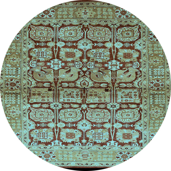 Round Machine Washable Oriental Light Blue Industrial Rug, wshurb3014lblu