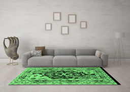 Machine Washable Oriental Emerald Green Industrial Area Rugs in a Living Room,, wshurb3015emgrn
