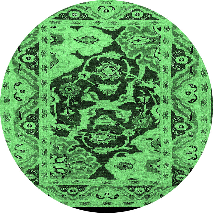 Round Machine Washable Oriental Emerald Green Industrial Area Rugs, wshurb3015emgrn