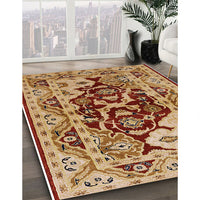 Mid-Century Modern Mahogany Brown Oriental Rug, urb3015