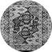 Round Machine Washable Oriental Gray Industrial Rug, wshurb3015gry