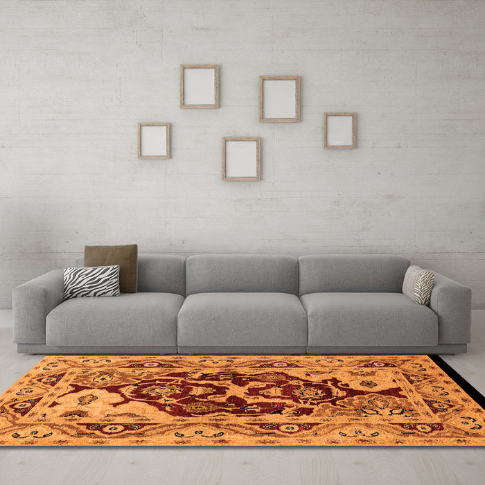 Machine Washable Oriental Orange Industrial Area Rugs in a Living Room, wshurb3015org