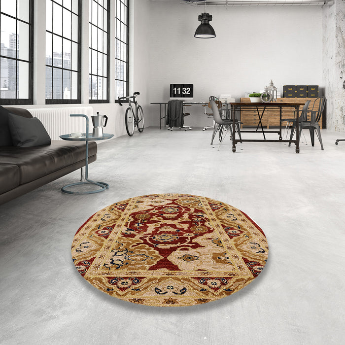 Round Machine Washable Industrial Modern Mahogany Brown Rug in a Office, wshurb3015