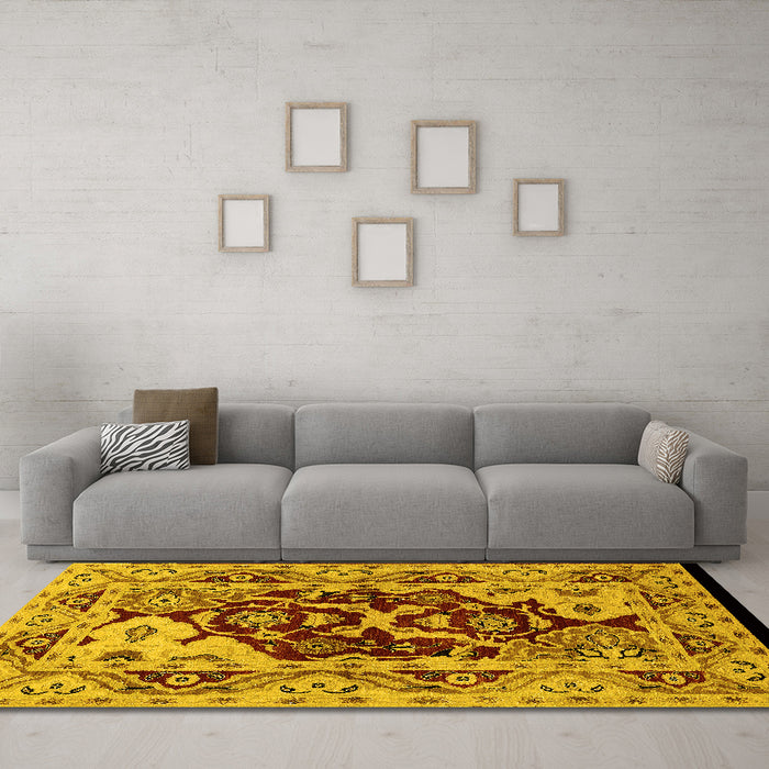 Machine Washable Oriental Yellow Industrial Rug in a Living Room, wshurb3015yw