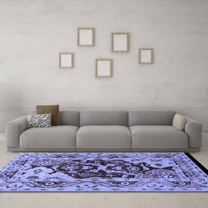 Machine Washable Oriental Blue Industrial Rug in a Living Room, wshurb3015blu