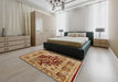 Mid-Century Modern Mahogany Brown Oriental Rug in a Bedroom, urb3015