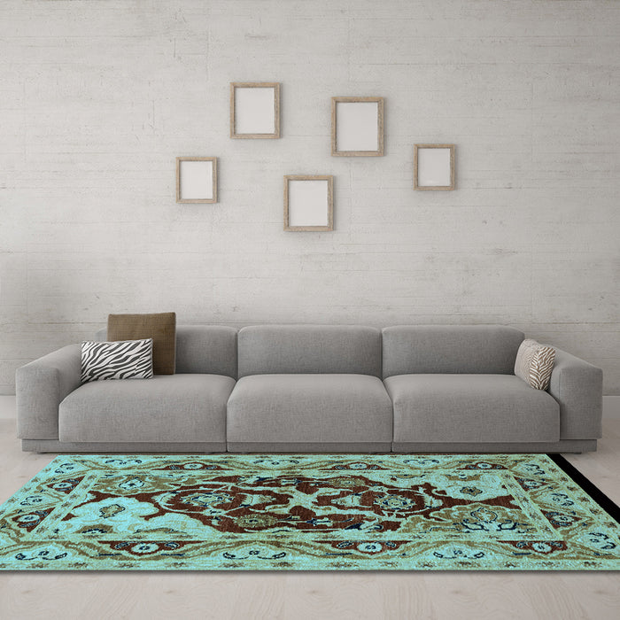 Machine Washable Oriental Light Blue Industrial Rug in a Living Room, wshurb3015lblu