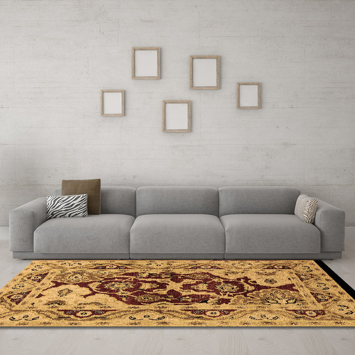Machine Washable Oriental Brown Industrial Rug in a Living Room,, wshurb3015brn