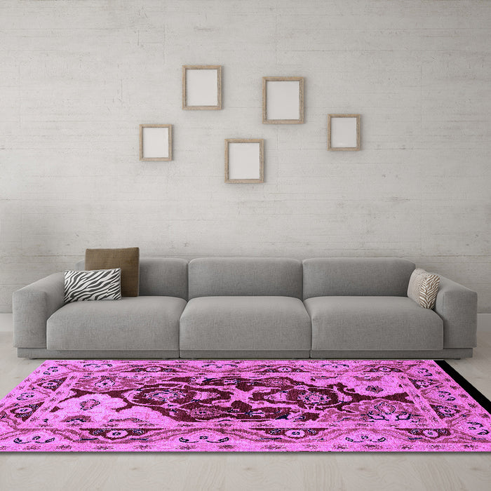 Machine Washable Oriental Purple Industrial Area Rugs in a Living Room, wshurb3015pur
