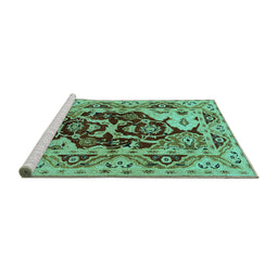 Sideview of Machine Washable Oriental Turquoise Industrial Area Rugs, wshurb3015turq