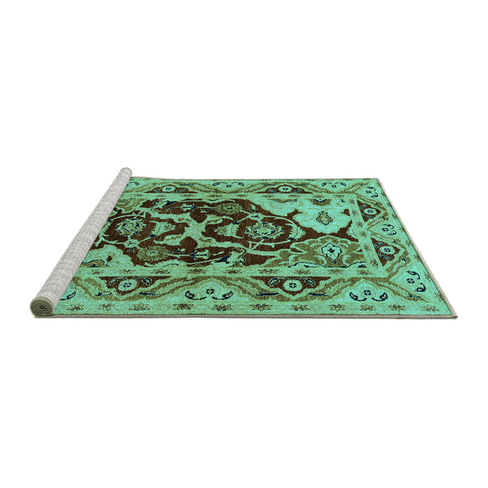 Sideview of Machine Washable Oriental Turquoise Industrial Area Rugs, wshurb3015turq