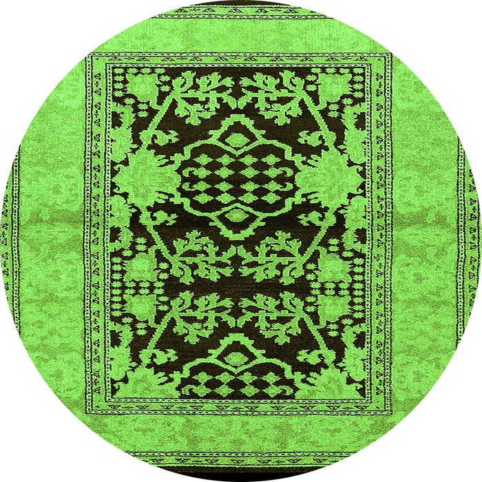 Round Machine Washable Oriental Green Industrial Area Rugs, wshurb3016grn