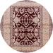 Round Mid-Century Modern Pastel Orange Oriental Rug, urb3016