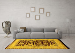 Machine Washable Oriental Yellow Industrial Rug in a Living Room, wshurb3016yw