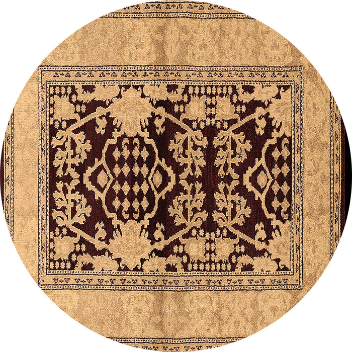 Round Machine Washable Oriental Brown Industrial Rug, wshurb3016brn