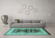 Machine Washable Oriental Turquoise Industrial Area Rugs in a Living Room,, wshurb3016turq