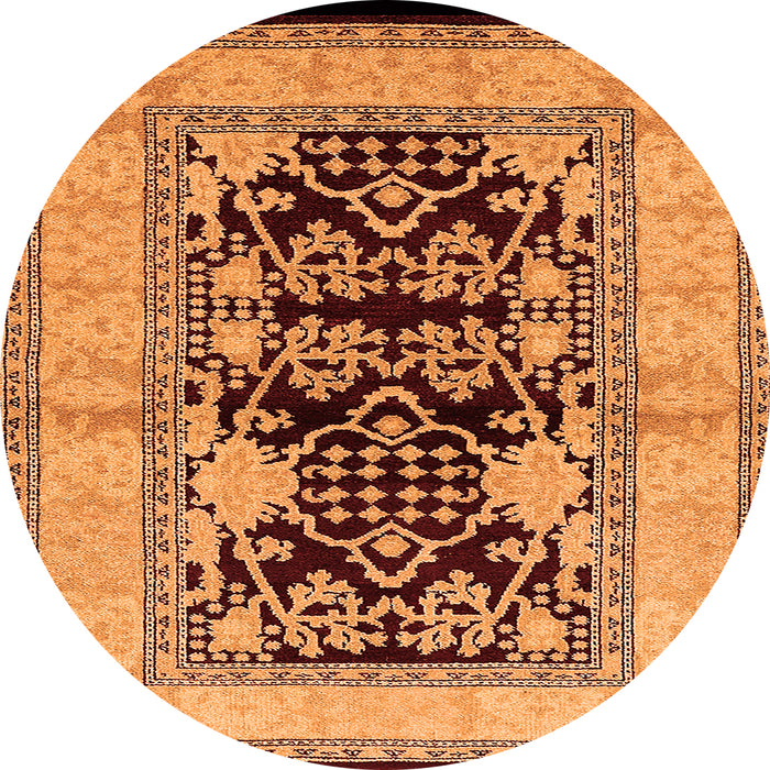 Round Machine Washable Oriental Orange Industrial Area Rugs, wshurb3016org