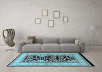 Machine Washable Oriental Light Blue Industrial Rug, wshurb3016lblu