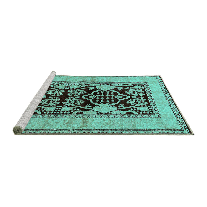 Sideview of Machine Washable Oriental Turquoise Industrial Area Rugs, wshurb3016turq