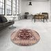 Round Mid-Century Modern Pastel Orange Oriental Rug in a Office, urb3016