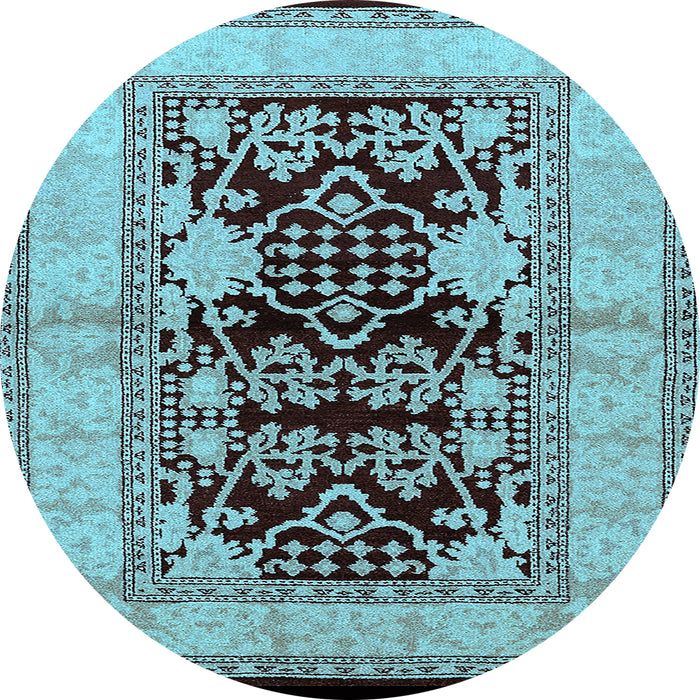 Round Machine Washable Oriental Light Blue Industrial Rug, wshurb3016lblu