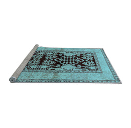 Sideview of Machine Washable Oriental Light Blue Industrial Rug, wshurb3016lblu