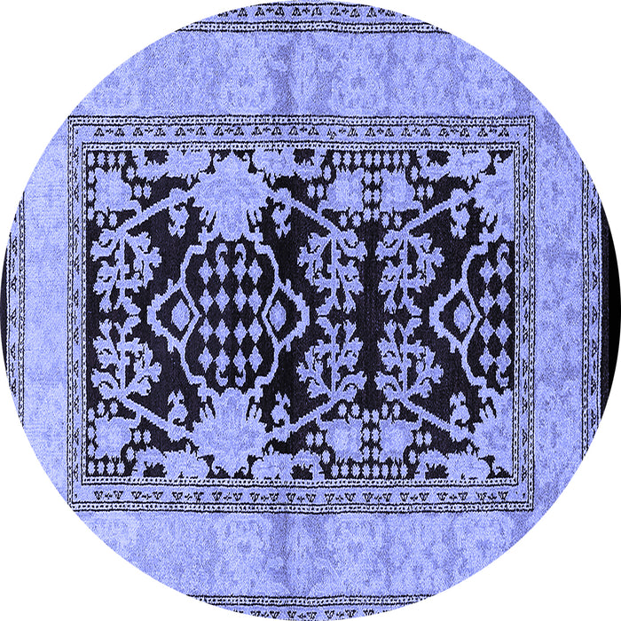 Round Machine Washable Oriental Blue Industrial Rug, wshurb3016blu
