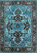 Machine Washable Oriental Light Blue Industrial Rug, wshurb3017lblu