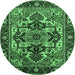 Round Machine Washable Oriental Emerald Green Industrial Area Rugs, wshurb3017emgrn