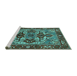 Sideview of Machine Washable Oriental Turquoise Industrial Area Rugs, wshurb3017turq