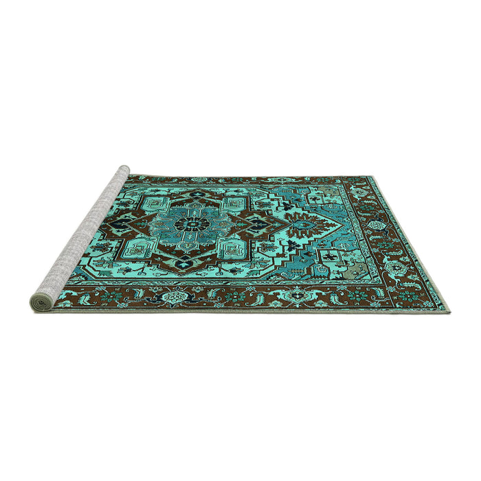 Sideview of Machine Washable Oriental Turquoise Industrial Area Rugs, wshurb3017turq