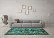 Machine Washable Oriental Turquoise Industrial Area Rugs in a Living Room,, wshurb3017turq