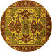 Round Machine Washable Oriental Yellow Industrial Rug, wshurb3017yw