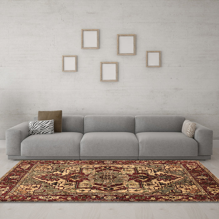 Machine Washable Oriental Brown Industrial Rug in a Living Room,, wshurb3017brn