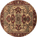 Round Oriental Brown Industrial Rug, urb3017brn