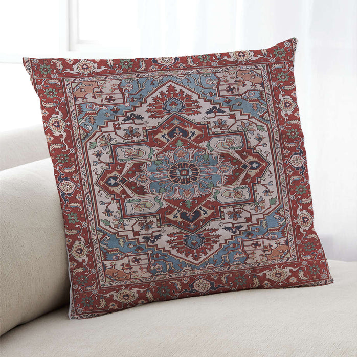 Lifestyle Image of Mid-Century Modern Urban Square Khaki Rose Pink Throw Pillow, 18 inch by 18 inch, pwurb3017