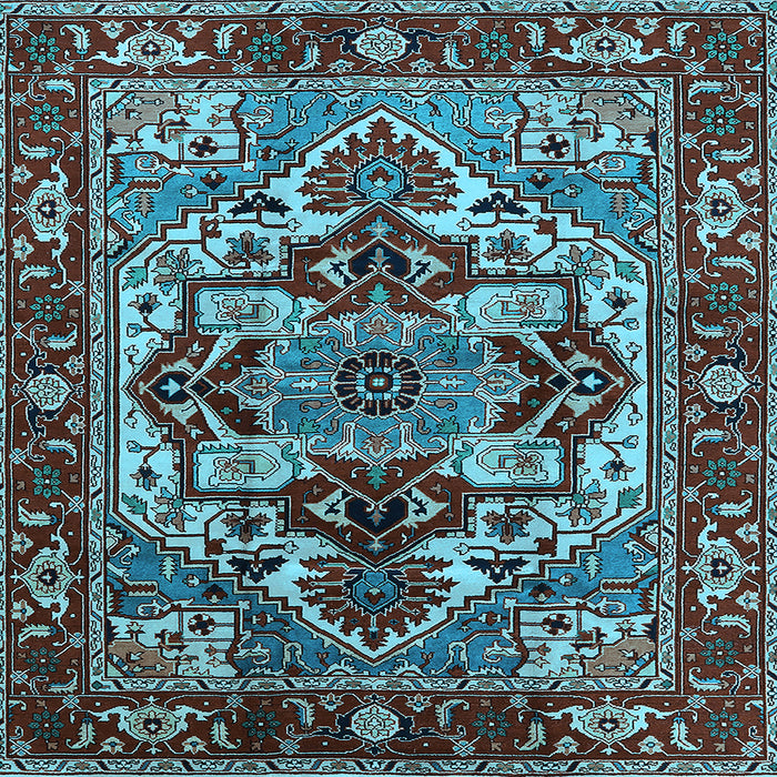 Square Machine Washable Oriental Light Blue Industrial Rug, wshurb3017lblu