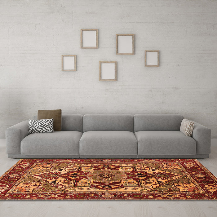 Machine Washable Oriental Orange Industrial Area Rugs in a Living Room, wshurb3017org