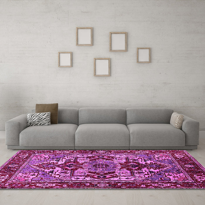 Machine Washable Oriental Pink Industrial Rug in a Living Room, wshurb3017pnk