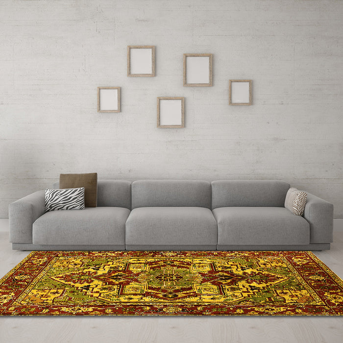 Machine Washable Oriental Yellow Industrial Rug in a Living Room, wshurb3017yw