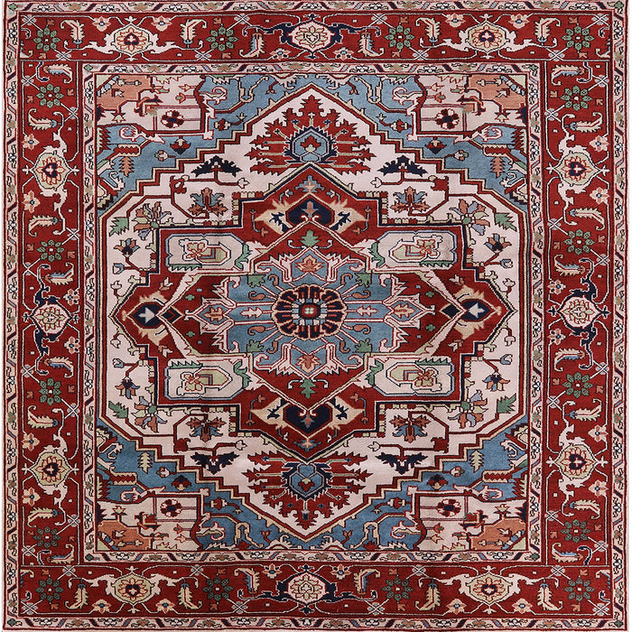 Square Mid-Century Modern Khaki Rose Pink Oriental Rug, urb3017