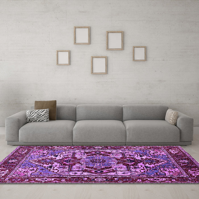 Machine Washable Oriental Purple Industrial Area Rugs in a Living Room, wshurb3017pur