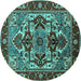 Round Machine Washable Oriental Turquoise Industrial Area Rugs, wshurb3017turq