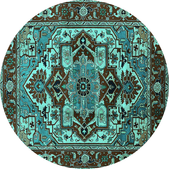 Round Oriental Turquoise Industrial Rug, urb3017turq