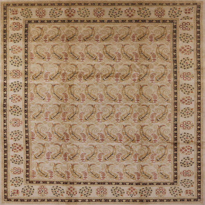 Square Mid-Century Modern Light Brown Oriental Rug, urb3018